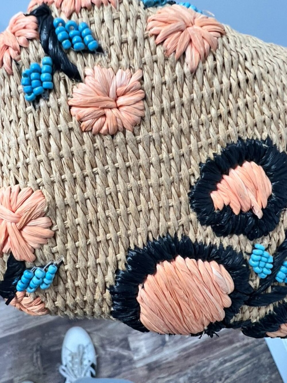 Roller Rabbit Raffia Floral Clutch Crossbody Bag Straw Embroidered Beaded Purse - Picture 5 of 8